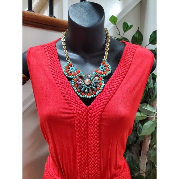 Spense Women's Solid Red Viscose V-Neck Sleeveless Long Maxi Dress Size X-Large - Picture 2 of 10